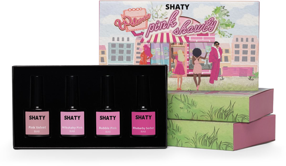 SHATY® Pink Shawty BIAB Starter Pakket Set – 4x Roze Builder in a Bottle – BIAB Gelnagellak – HEMA & TPO Free – Nagel Builder Gel
