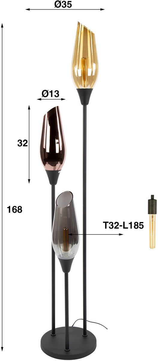 PS-Collection Cocoon Mix Glass Vloerlamp - Amber/Koper/Chroom - 35x35x168 - Metaal - vloerlampen woonkamer, vloerlamp zwart, vloerlamp industrieel, vloer lamp, vloerlampen landelijk, staande lampen woonkamer, staande lampen, staande lamp industrieel thumbnail 3