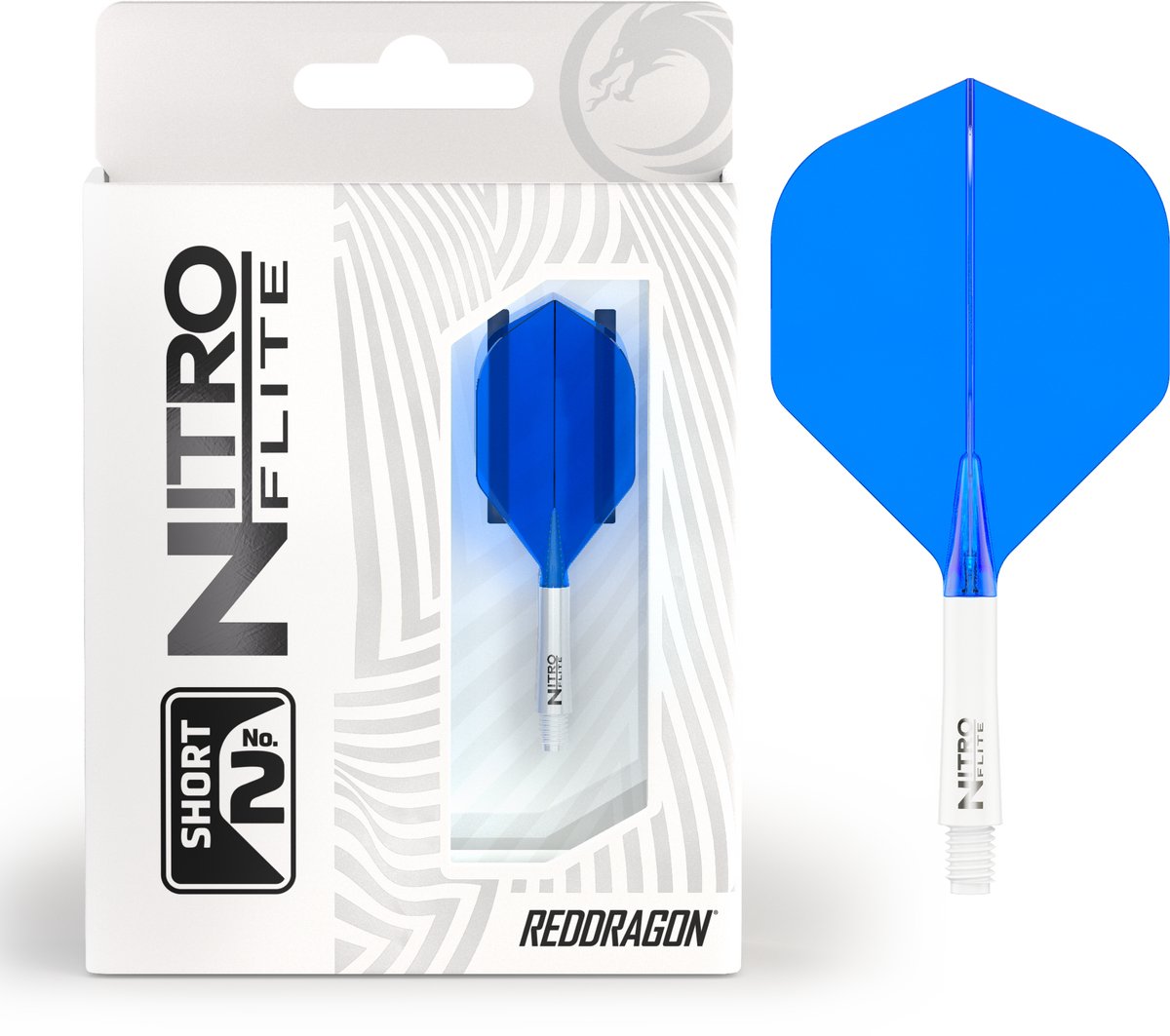 RED DRAGON Darts - Nitro Flite Flight & Shaft - Wit/Blauw - Kort