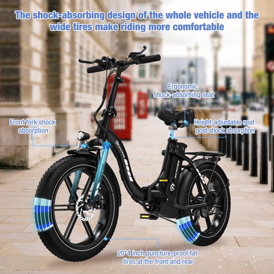 EVERCROSS EK6 Elektrische Fiets - Opvouwbare E-bike - 20 Inch Fatbike - 13AH - 25km/h - 7 Versnellingen - zwart van EVERCROSS — afbeelding 5