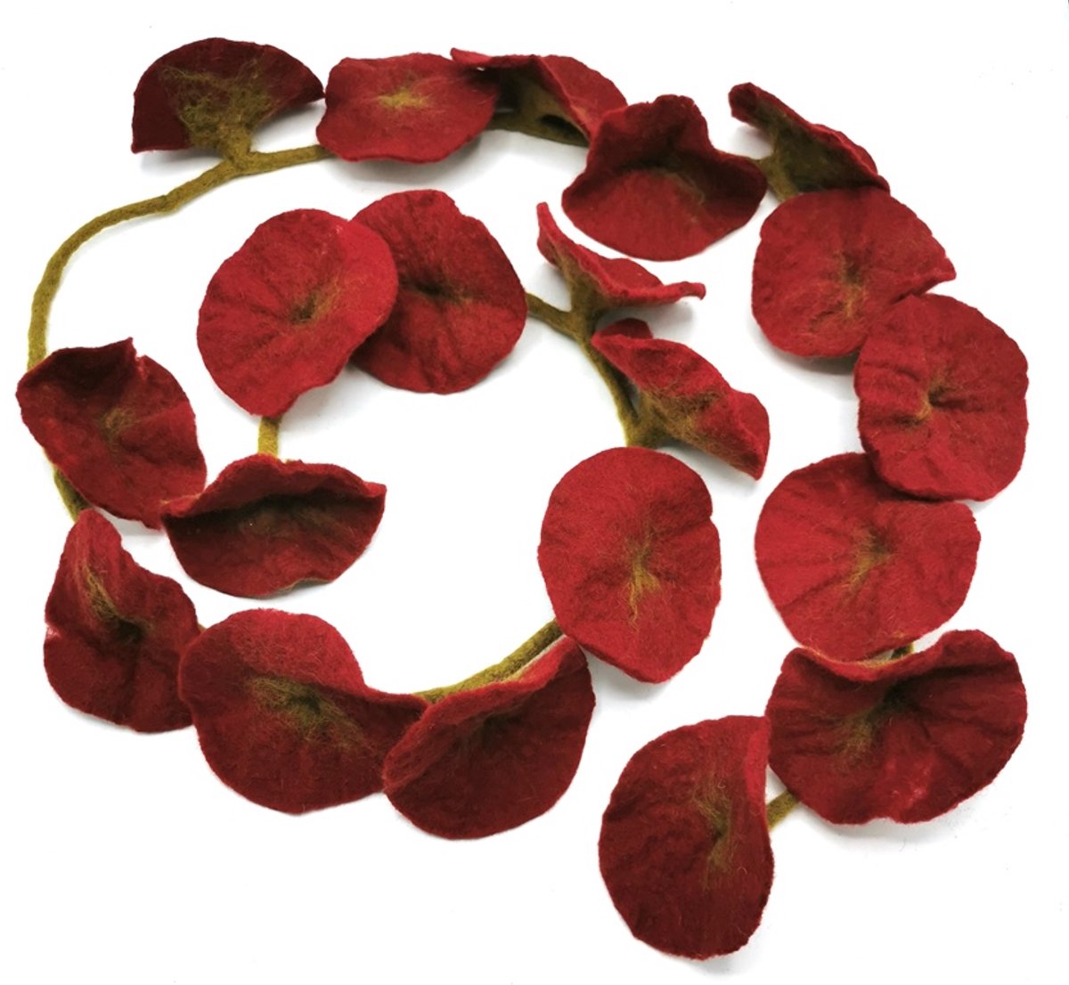 Boutique Trukado - Vilten Bloemen Slinger - Donkerrood / bordeaux - handgemaakt - lengte ca. 180cm