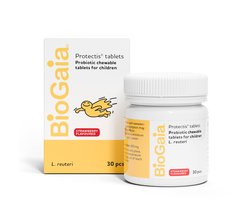 BioGaia Protectis Junior voor Kinderen, Probiotische Kauwtabletten voor Kinderen, 100 Miljoen Levendige L. Reuteri, Probioticumsupplement voor de Darmgezondheid en Comfort van Kinderen, Ondersteuning van het Spijsverteringssysteem