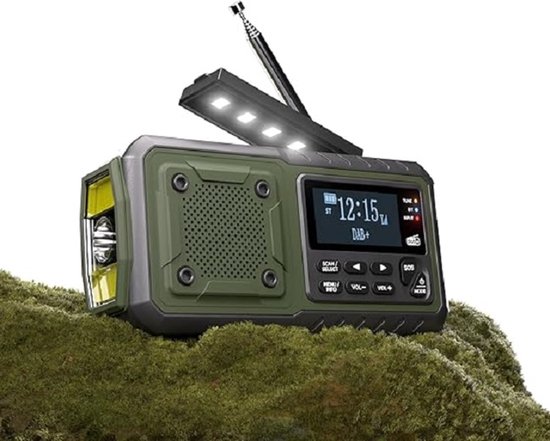 Crankradio DAB/FM met Batterij 5000mAh, Draagbare Zonne-radio met LED
