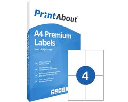 PrintAbout huismerk Stickervel A4 stickervel 4 per vel (105mm x 148mm) geschikt voor PrintAbout