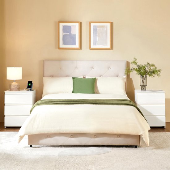 Yaheetech Modern Nachtkastje met 3 Laden voor Boxspringbed en Slaapkamer/ Woonkamer - Wit Hout