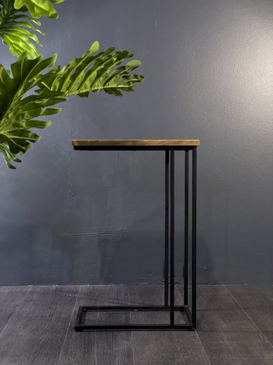 Bijzettafel – 40×30×60 cm – Mangohout & Metaal – Industrieel C-Tafel Design