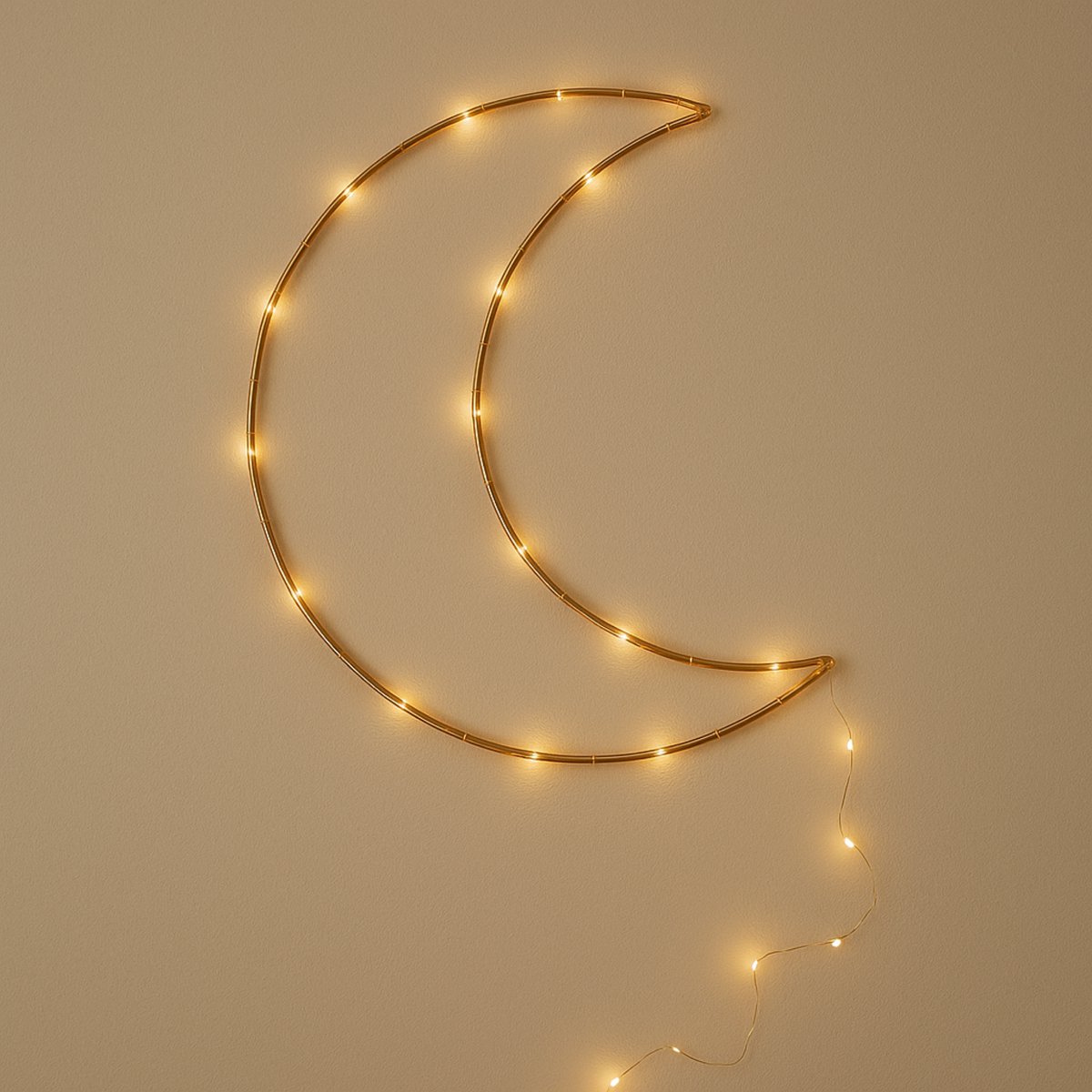 ZoeZo - Maanlampje LED - Goud - Maan - Batterij - Metaal - 100 led - Wandlamp - Kinderkamerverlichting - Wand decoratie - sfeerlamp - sfeerverlichting - Nachtlampje - Maanlampje - Maan lamp - Baby kamer