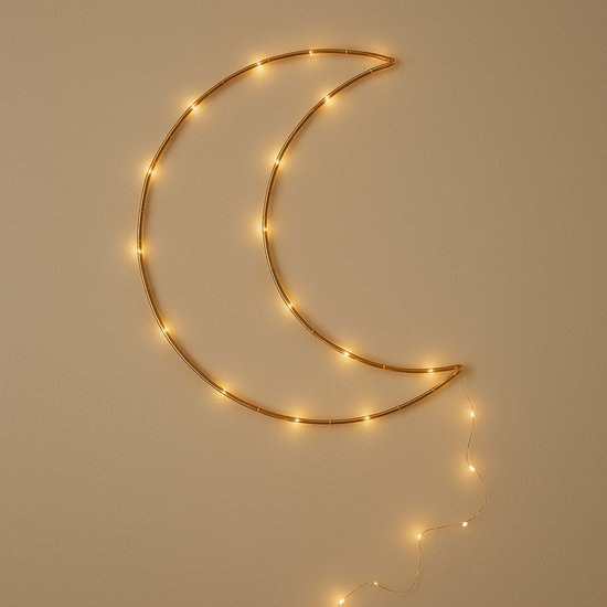 ZoeZo - Maanlampje LED - Goud - Maan - Batterij - Metaal - 100 led - Wandlamp - Kinderkamerverlichting - Wand decoratie - sfeerlamp - sfeerverlichting - Nachtlampje - Maanlampje - Maan lamp - Baby kamer