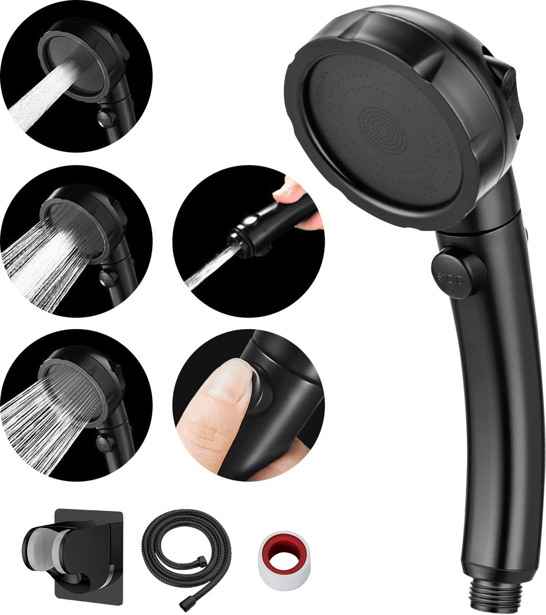 Ibenzoa® Waterbesparende Douchekop Set met Drukverhogende Functie en 3 Instelbare Sproeimodi voor Comfortabele Douche-ervaring