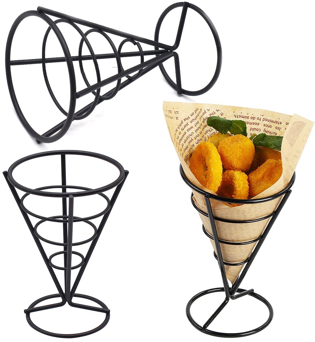 Ibenzoa® Stijlvolle Roestvrijstalen Kegelsnackhouders voor Diverse Gelegenheden, Set van 3 Stuks