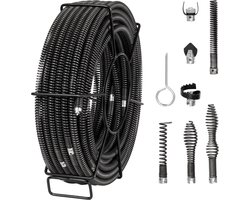 Rioolreinigingsspiraal - Ontstoppingsveer - Lengte 30 m - Diameter 16 mm - Holle Kern - Met 7 Snijmessen - Voor 20–100 mm Buizen - Gootsteen, Vloerafvoer, Toilet