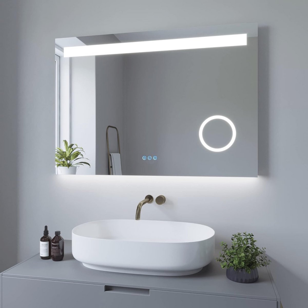 Badkamerspiegel met verlichting en Bluetooth-luidspreker - 100x70 cm, dimbaar met anti-condens functie