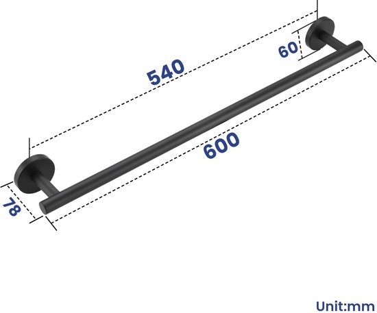 SAYAYO Handdoekhouder, Matzwart, Wandmontage Gastendoekhouder, Roestvrij staal, Premium Dubbele Badhanddoekhouder voor Badkamer en Keuken, 60 cm, EGA7202