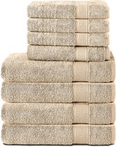 Bol.com Komfortec Handdoekenset – Set van 8 - 4x Handdoek 50x100 cm en 4x Badhanddoek 70x140 cm - 100% Katoen - Beige aanbieding