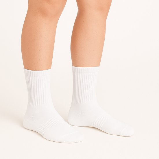 12 Paar Sportsokken met Arch Support Crew Lengte - Casual Daily Sokken - Wandelsokken - Katoen - Wit - Maat 43-46 - Heren Dames Unisex - Zomersokken B-6202