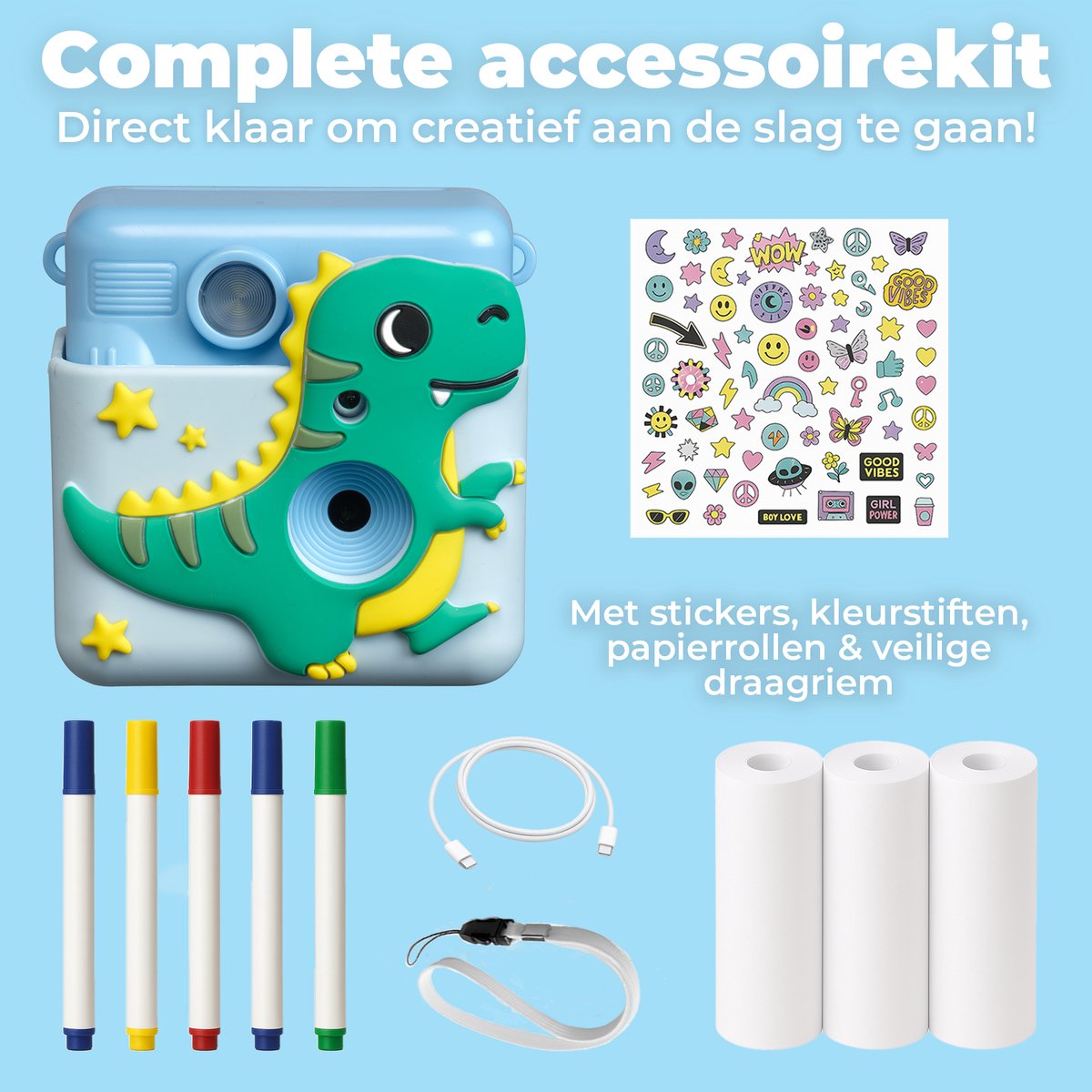 Denver Kindercamera met Printer - Full HD - Digitale Camera - Foto & Video - Spelletjes - 20MP - KPC1363BU - Blauw — afbeelding 5