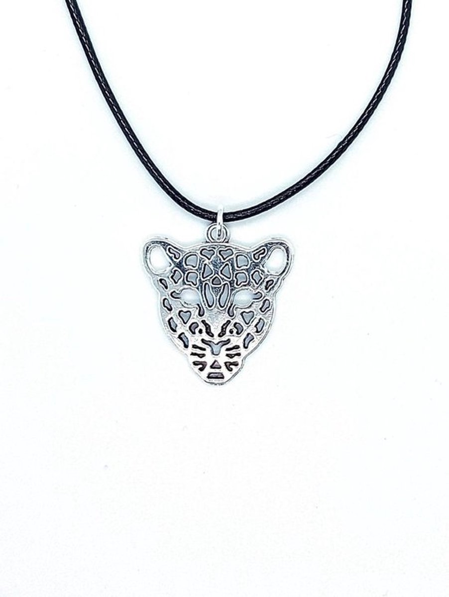 Ketting Jongens- Ketting Tijger- Ketting Panter- Zwart- Zilver- Leer- Kind- LiLaLove