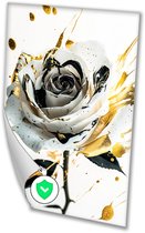 Luxe witte roos met gouden details - Roos poster - Poster bloemen - Abstract expressionisme - Poster slaapkamer - Posters voor thuis - poster 70x100 cm