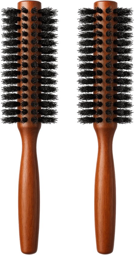 COCHO® Brosses à cheveux rondes en poils de sanglier - 2 pièces - Brosses en bois à poils naturels - Antistatiques et résistantes à la chaleur