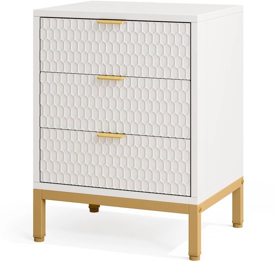 Tribesigns Gouden Ronde bijzettafel: 2-traps bijzettafel in set van 2 met opbergvak, modern nachtkastje in wit goud, accenttafel van metallic imitatie marmer voor de woonkamer (1 st