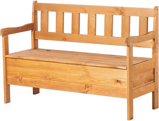 Banc de jardin KADAX, 120 x 47 x 81 cm, banc en panneaux de fibres résistant aux intempéries avec espace de rangement et dossier, marron