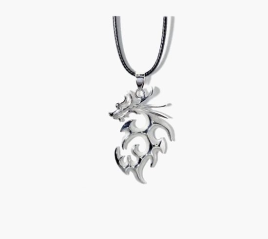 Ketting Jongens- Draak- Glow in the Dark- Zwart- Zilver- Leer- Kind- LiLaLove