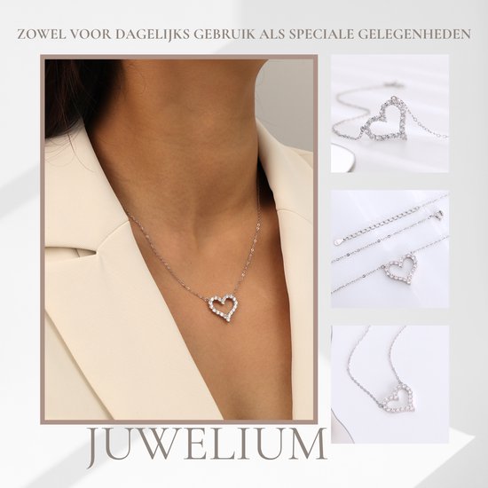 Collier Juwelium Love Heart en Argent S925, réglable de 40 à 45 cm, avec cristaux de zircone, dans un coffret à bijoux de Luxe – Cadeau Perfect pour femme, petite amie, mère ou fille.