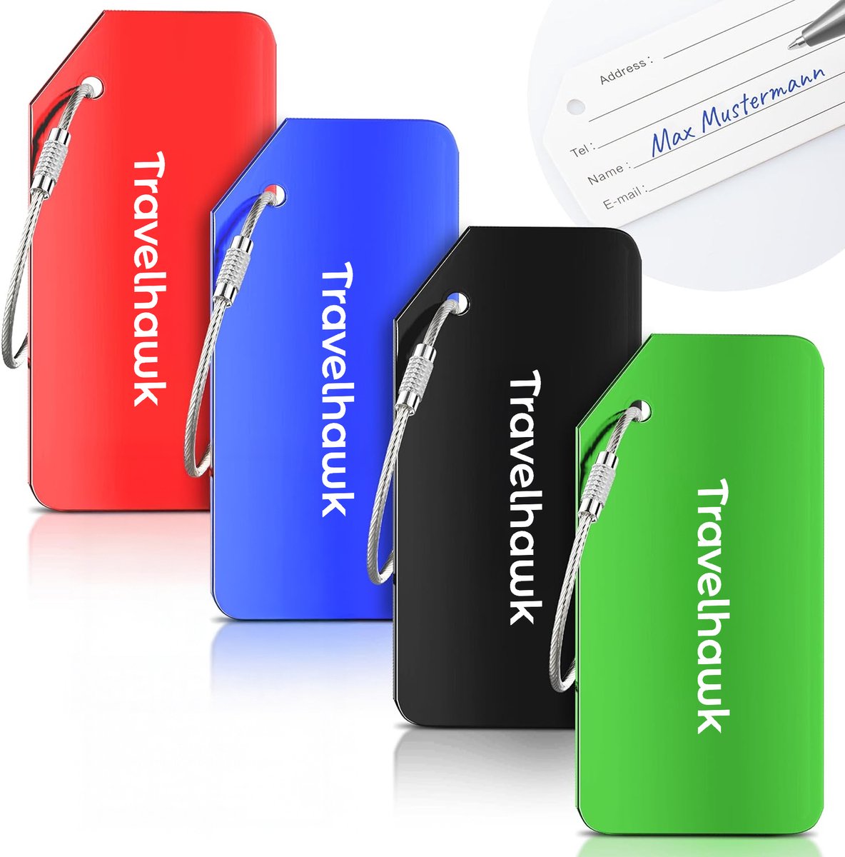 Travelhawk Kofferlabels - Aluminium Bagagelabel - Reisaccessoire - Bagagelabels Voor Koffers - Naamlabel - 4 Stuks - Meerdere Kleuren