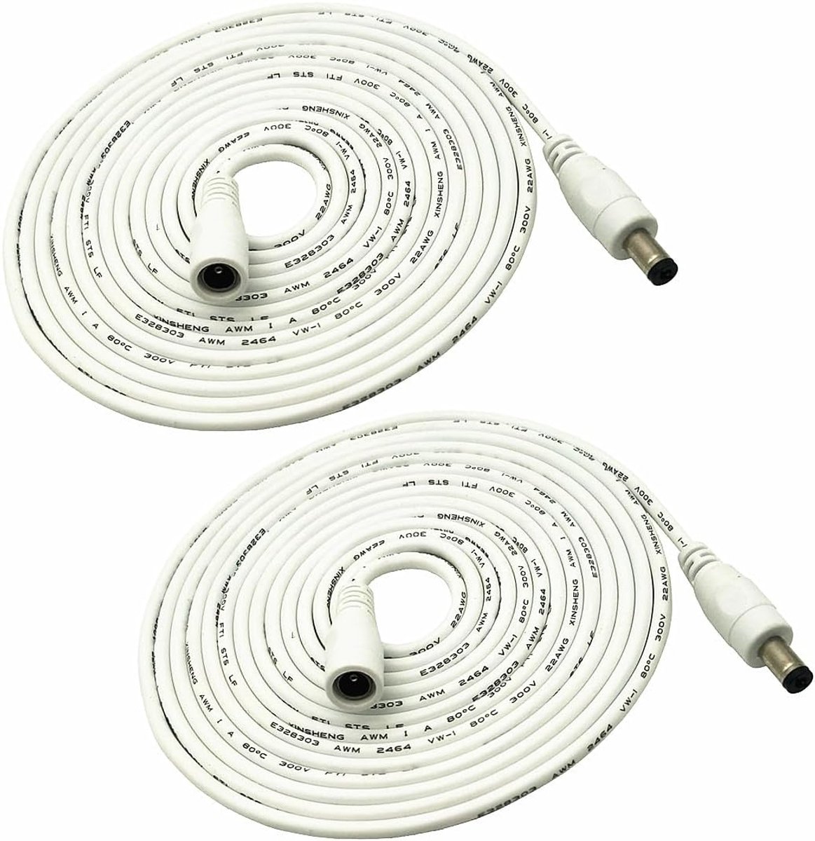 Witte DC stekker verlengkabel 5,5 mm x 2,1 mm - 3 meter voor LED-lichtstrips en camerabewaking