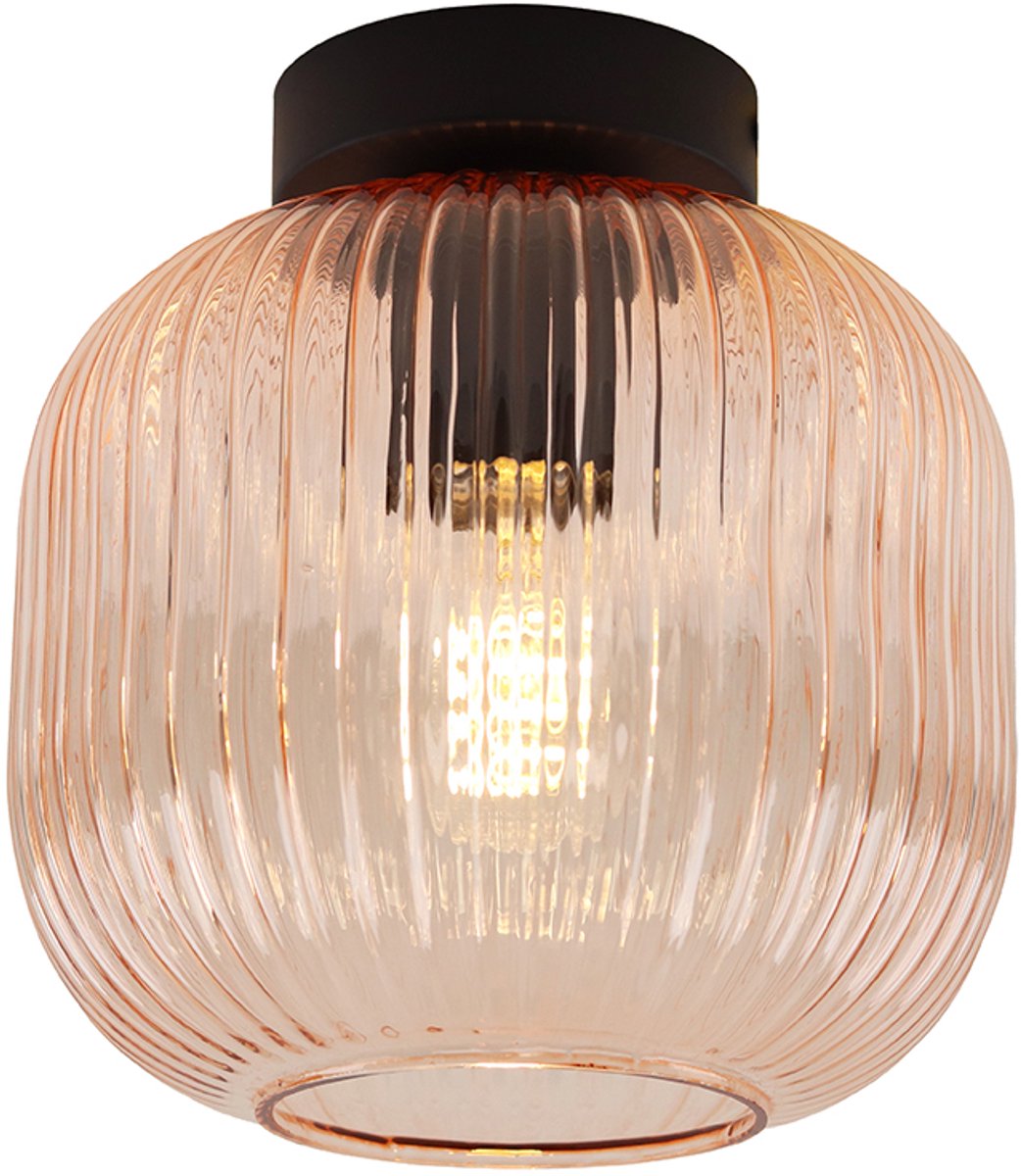 Olucia - CHARLOIS - Plafondlamp - Roze / Zwart - Vorm: Rond