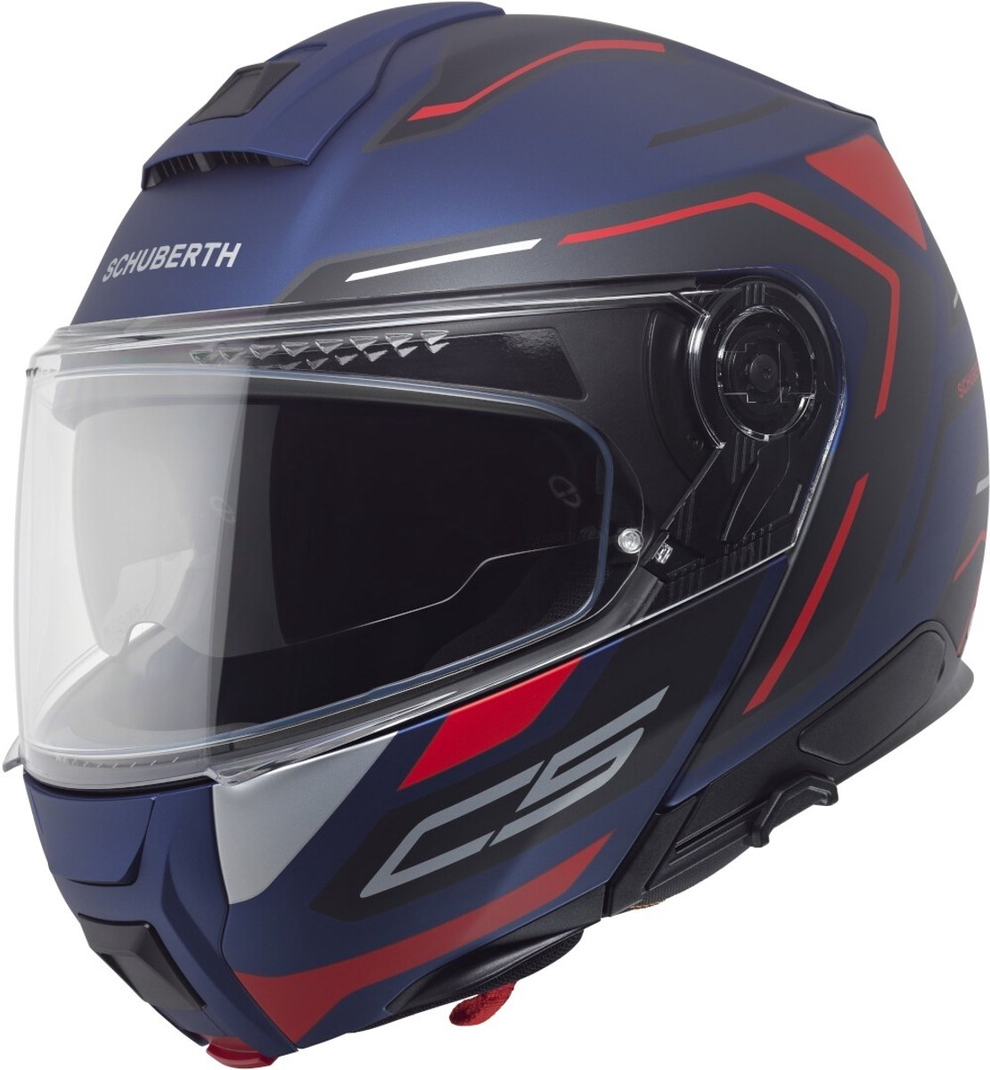 Schuberth C5 Omega Mat Blauw Rood Systeemhelm - Maat M - Helm