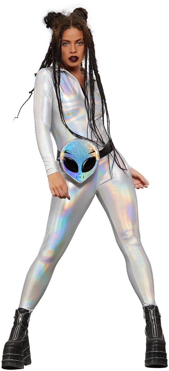 Fever - Miss Whiplash Mirror Holographic Kostuum - M - Wit