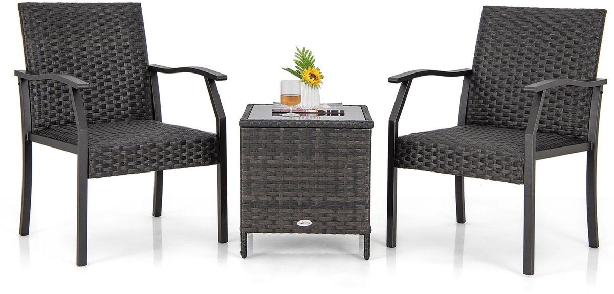 Mila Shop Tuinmeubel set 3-delig - Rotan - Balkon set - 2 stoelen en 1 tafel - Terrasmeubels - Veranda -