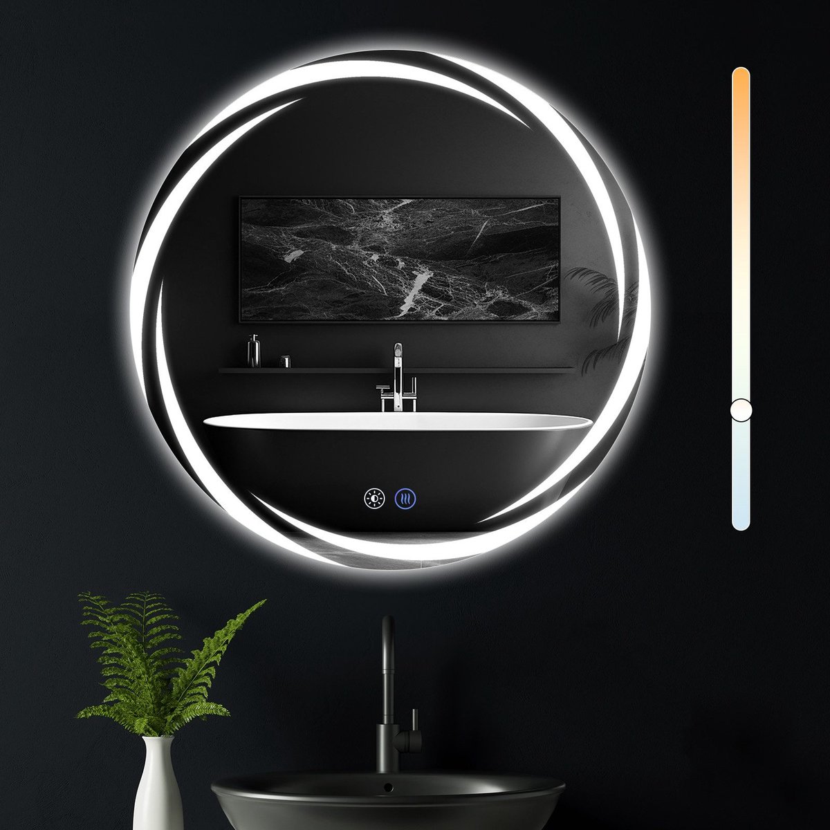 NETTLIFE Badkamerspiegel met LED Verlichting - Nikkel - Dimbaar - LED badkamerspiegel 50cm - IP44 Wandspiegel met touch switch - 3 LED standen