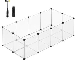 Knaagdierenren – Transparant – Modulair Huisdierenhek – Voor Konijn, Cavia, Hamster, Egel – Binnengebruik – 143x73x46 cm – Uitbreidbaar – Incl. Hamer & Kabelbinders