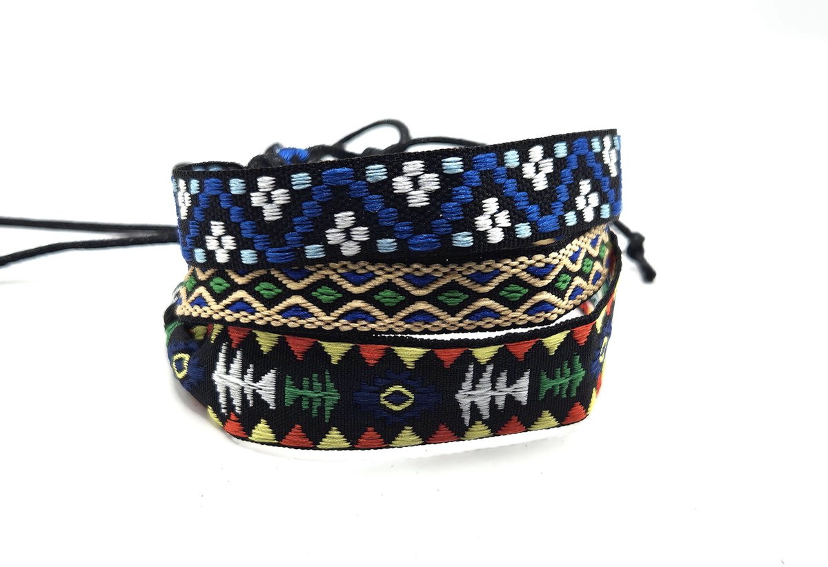 Heren Armbanden set- Touwarmbanden- Ibiza armbanden 3 stuks- Multicolor Blauw Groen Geel- Man- Gevlochten armbanden- Textiel armband- Festival armbandjes- LiLaLove