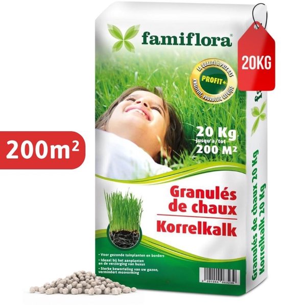 Famiflora | Chaux pour pelouse | pelouse à la chaux 200m² | 20 kg