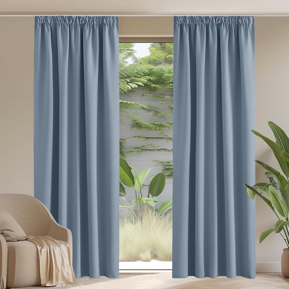 Warmte-isolerende Verduisteringsgordijnen Plooiband, Gordijnen voor Woonkamer en Slaapkamer, Modern Design, 2 Delige Set,140x245cm,Vintage Blauw