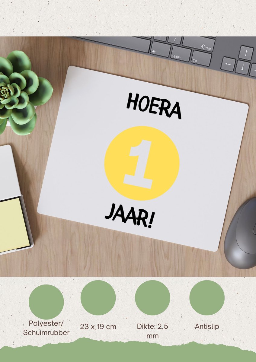Akyol - hoera 1 jaar Muismat - Verjaardag - jarigen - verjaardagscadeau - baby - happy birthday - 23 bij 19 cm