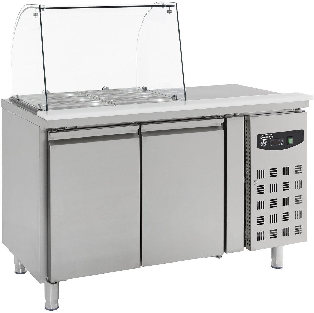 Combisteel Saladette 2x 1/1 GN - Volledig RVS - 2 Deuren Met Glasopstand - 1360x700x1365mm