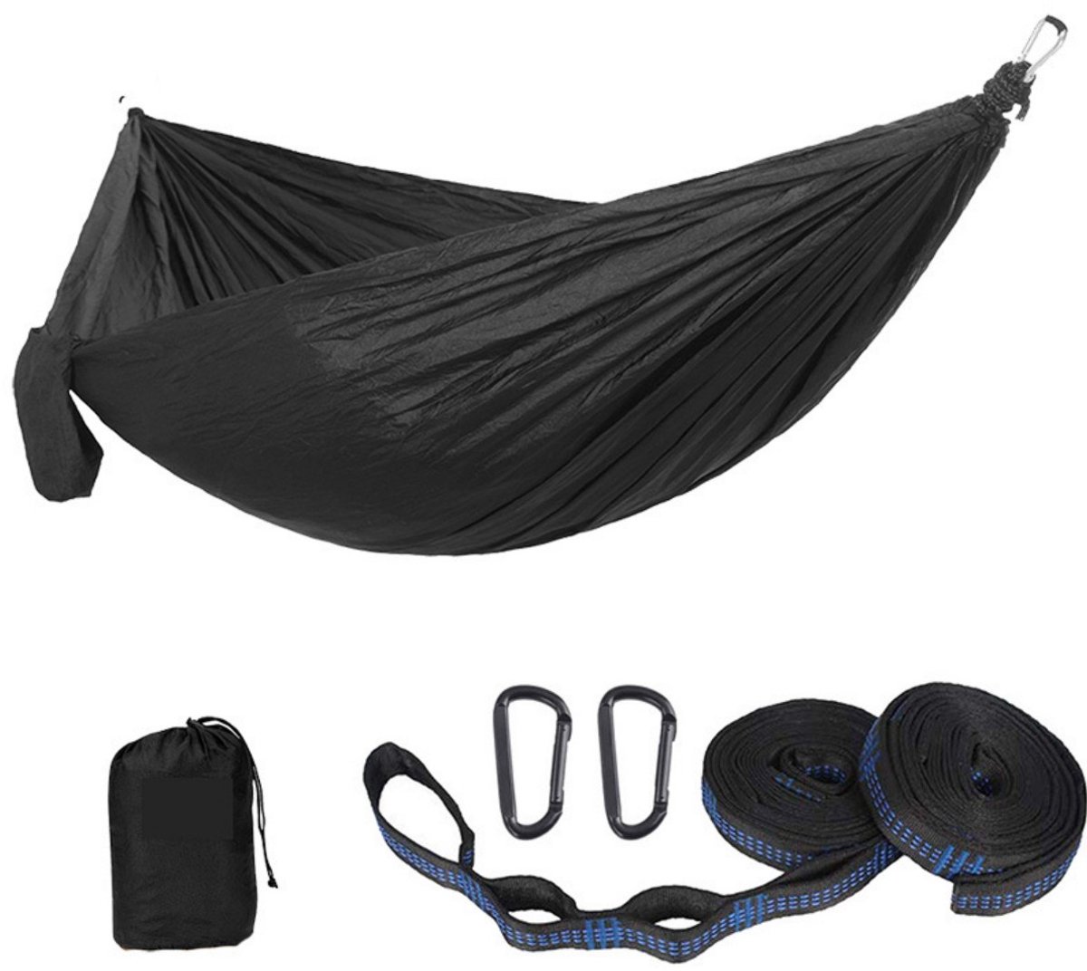 Kampeerhangmat - Reishangmat met banden - 1 stuk - Draagbare, ademende hangmat - Geschikt voor tuin, buiten, backpacken, reizen - Buitenhangmat met parachutestof - Enkel, dubbel, kamperen, fietsen, binnen, vrijetijdshangmat - 270 x 140 cm