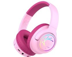 StayPowered Koptelefoon voor Kinderen - de Ultieme Kinderhoofdtelefoon met 43 Uur Speeltijd en Veilige Volumebegrenzing - Ingebouwde Verlichting - Opvouwbaar Ontwerp - USB C - Bedraad/Bluetooth - Roze - Levering Sneller dan Aangegeven!