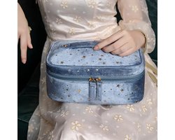 Toilettas, Fluwelen Make Up Tas, Make Up Tasje, Make Up Koffer, Beautycase, Make Up Organizer, Make Up Tas, Reistas, Toilettas Dames, Make Up Organizer, Make Up Etui, Beautycase Koffer, Verjaardag, Moederdag, Valentijnsdag, Cadeautje, BLAUW