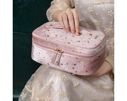Toilettas, Fluwelen Make Up Tas, Make Up Tasje, Make Up Koffer, Beautycase, Make Up Organizer, Make Up Tas, Reistas, Toilettas Dames, Make Up Organizer, Make Up Etui, Beautycase Koffer, Verjaardag, Moederdag, Valentijnsdag, Cadeautje, ROZE