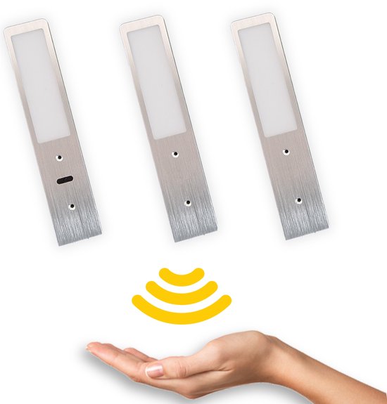 Keukenverlichting LED Onderbouw – SET van 3 X ALUMINIUM - Kastverlichting met Sensor – Dimbaar – Aluminium Spots – 3000K Warm Wit – 240 Lumen – Slechts 4 mm dik – SMART LEDesign (3 PACK)