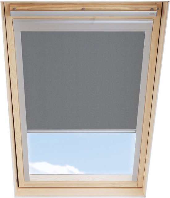AVOSDIM Rolgordijn compatibel met Velux® ramen, ondoorzichtig, effen frame, wit, maatcode GGL/GGU/GHL/GFL/GHU/GPU/GRL (UK08, antracietgrijs