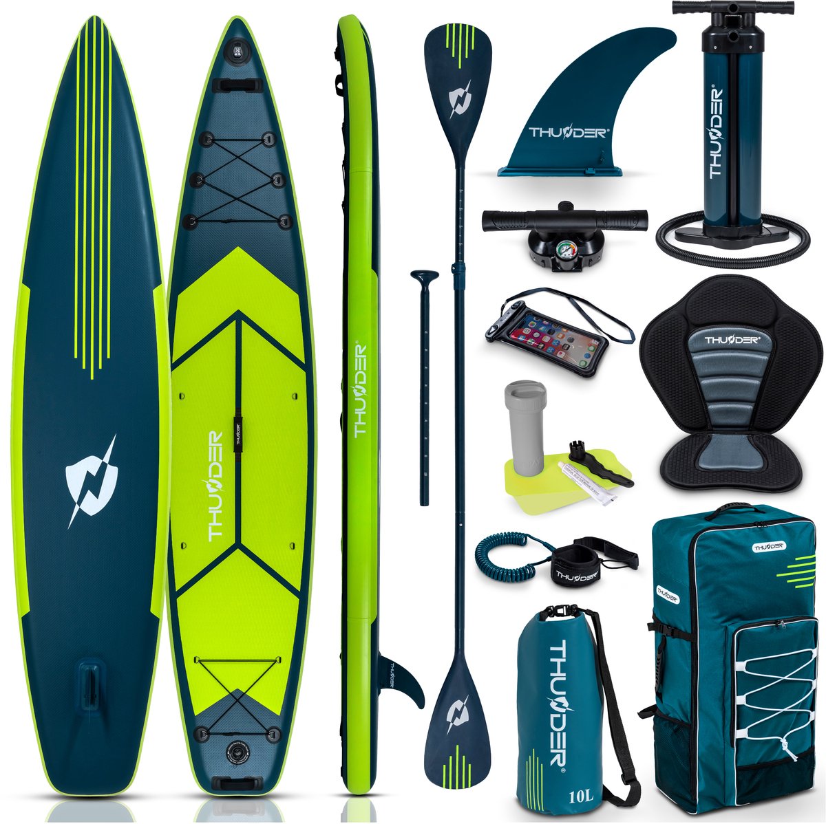 THUNDER® SUP Board | VISO | 365x75x15cm | Opblaasbaar Paddle Board | Max. 150 kg | Complete Set | Groene-Marine |