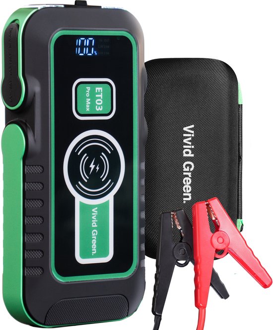 Jumpstarter 12V voor Auto - 20.000 mAh - 4-in-1 Starthulp Met Powerbank, LED Zaklamp en SOS Noodlicht - In Opbergkoffer - Vivid Green
