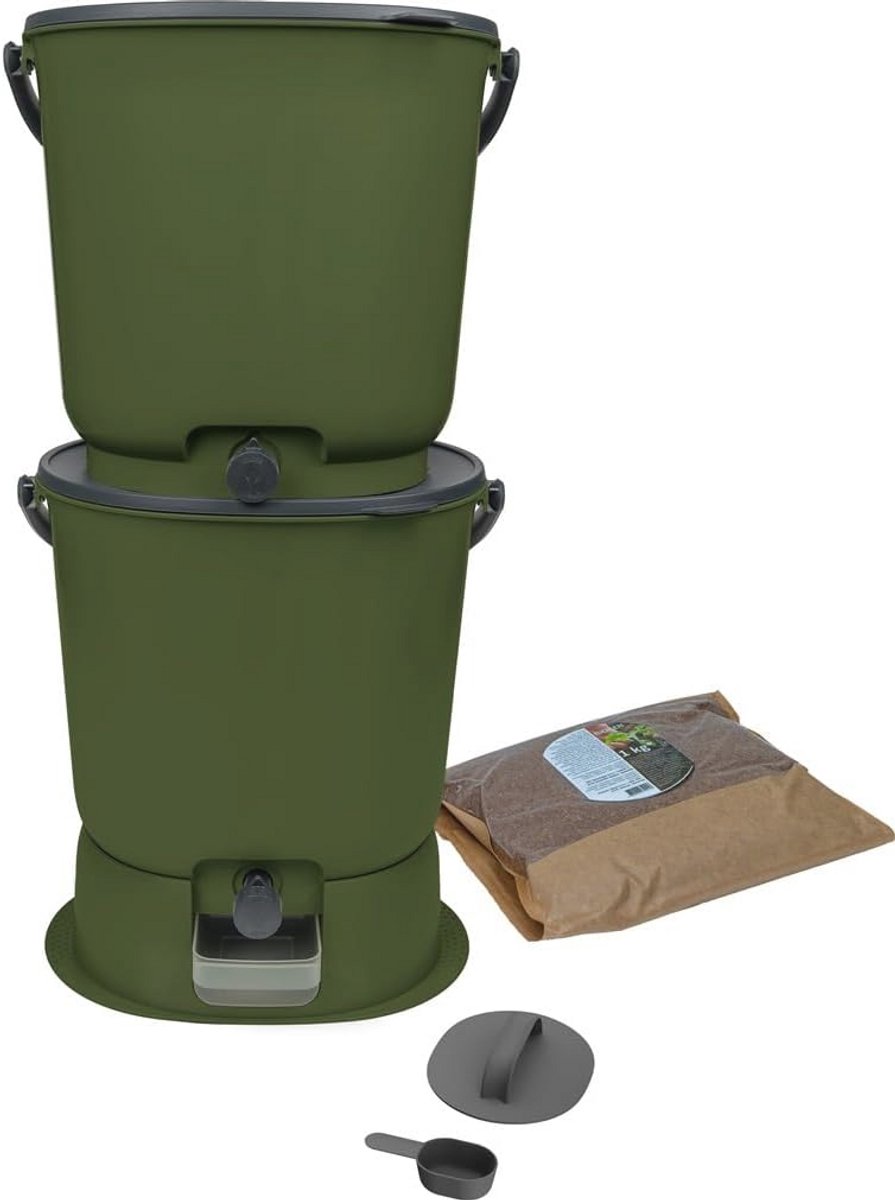 Set van 2 Bokashi composteerders 15,3 l met 1 kg organische activator en base