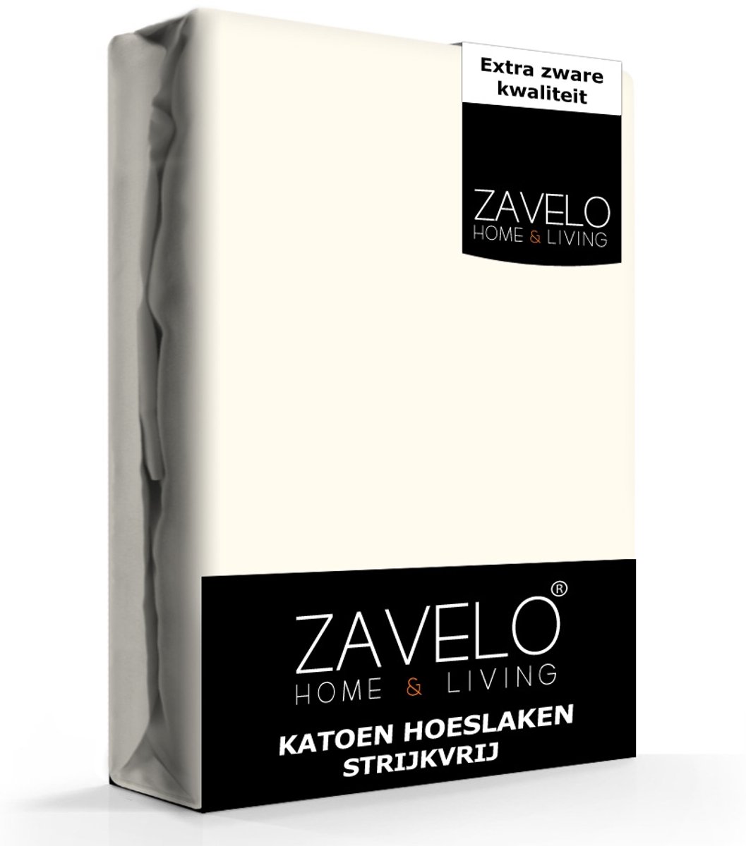 Zavelo Hoeslaken Katoen Strijkvrij Ivoor-1-persoons (90x210 cm)